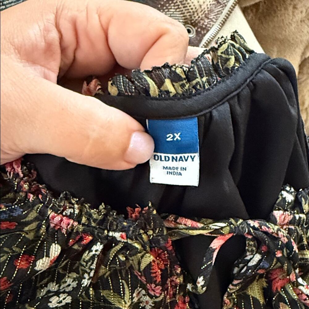 OLD NAVY floral metallic knee length empire waist holiday plus size dress 2X - Picture 2 of 6